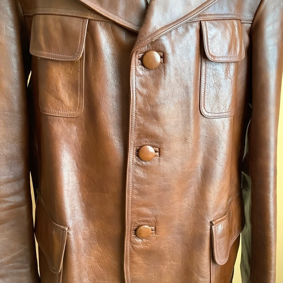 VINTAGE 70's Menswear Brown Leather Blazer - Picture 5 of 16